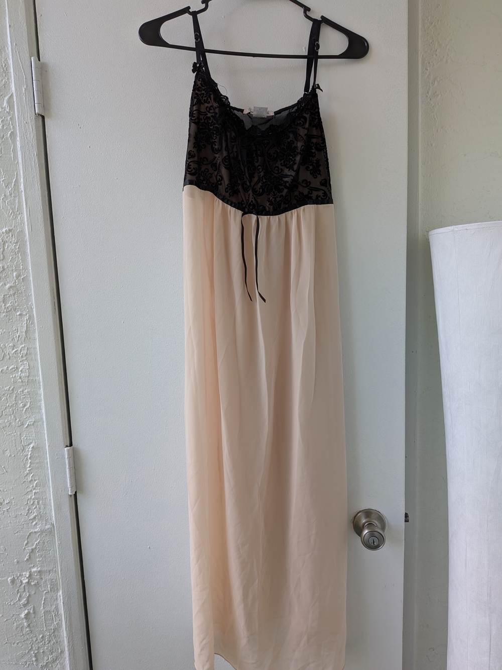 Linea Donatella Black Lace Bodice Cream Maxi Dress